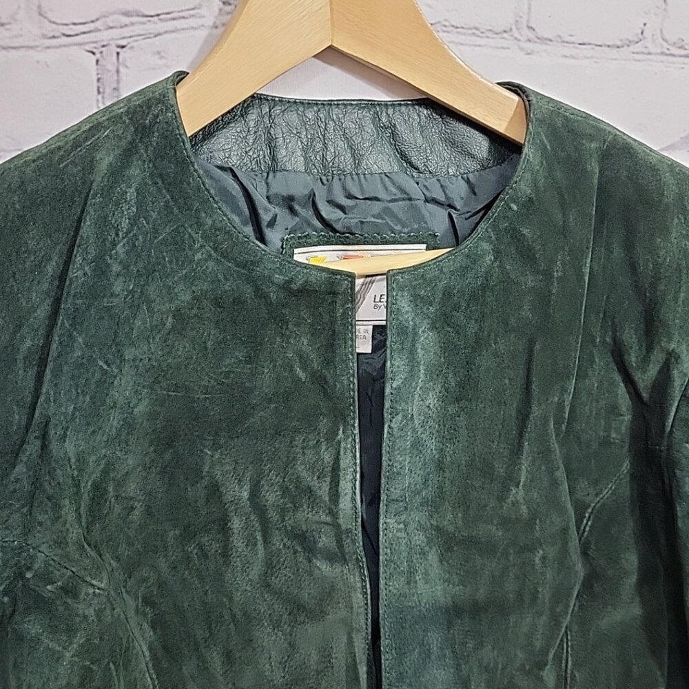 Wilson Leather Green Suede Jacket Cropped Vtg 80's Disco Womens L Large - Picture 3 of 9